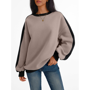 Sudadera de Felpa 100% Algodón para Mujer, Estilo Oversize, Cuello Redondo, Bloques de Color, Mangas Largas, Linda, para Otoño e Invierno - Product Image 2