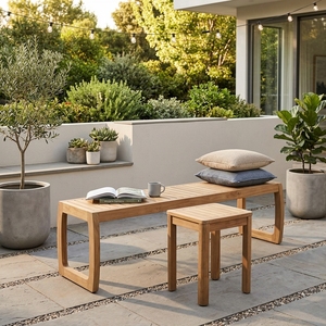 Banc d'extérieur moderne en teck, durable et écologique, pour patio, jardin, parc, usage domestique, mobilier de jardin - Product Image 4