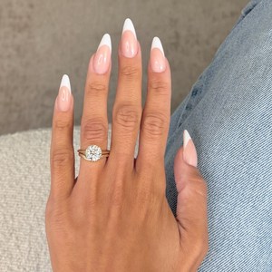 3 Carat Round Cut Lab Grown Diamond Engagement <b>Ring</b> Set Solitaire <b>Ring</b> and <b>Plain</b> Wedding Band 14k Yellow Gold IGI Certified - Product Image 5