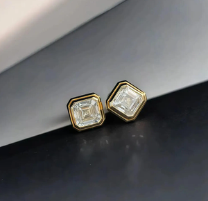 Fine Gold Lab Grown Asscher Cut Filled Diamond <b>Earrings</b> F Color Vintage Style Women Wedding Jewelry IGI Certified - Product Image 3