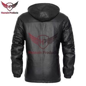 Blouson en cuir véritable noir pour homme avec doublure bleue, style motard, en cuir de vachette, avec poignets élastiques, personnalisé, classique, chaud pour l'hiver - Product Image 4