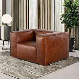 Minimalist Brown Leather Armchair Single <b>Sofa</b> Solid Wood Base Comfortable Lounge Chair <b>for</b> Home Hotel Furniture - Product Image 2
