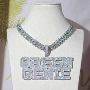Luxury " Green Genie " <b>Name</b> Pendant <b>Chain</b> Lab Grown Diamond Hip Hop Necklace Custom Bling Jewelry For Men - Product Image 2