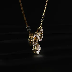 Pendentif Mangalsutra en diamant CVD de laboratoire taille ronde, couleur D-E, clarté VVS-VS, certifié IGI, plaqué or, pour fiançailles et mariage, Inde - Product Image 3