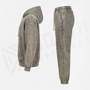 Custom Puff Print Logo Men Winter Streetwear Vintage Oversized Acid Wash Two-Piece <b>Jogger</b> <b>Set</b> <b>Plus</b> <b>Size</b> Blank Activewear - Product Image 3