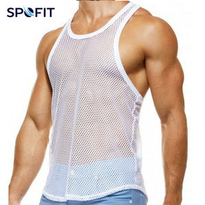Men 100% Cotton <b>Mesh</b> Tank <b>Top</b> Quick Dry Breathable Sheer Gym Vest Fitness Training Shirt OEM Private O-Neck Solid Smart Casual - Product Image 3