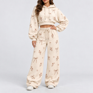 Conjunto de Sudadera con Capucha y Pantalones Deportivos para Mujer, 100% Algodón, con Logotipo Personalizado, Manga Corta, Corte Holgado, 360g, Estilo Urbano, Bordado OEM - Product Image 3