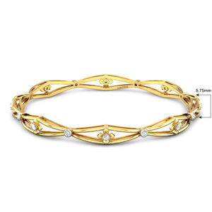 Floral <b>Infinity</b> Link Gold Bangle with Round Lab Grown Diamond Stations - Product Image 2