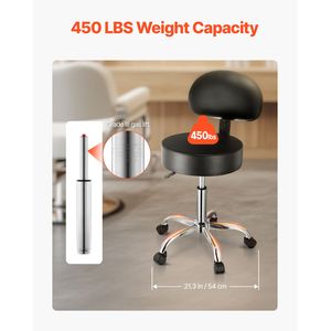 Sgabello Girevole Regolabile in Altezza con Schienale e Ruote in Pelle PU Rinforzata, Capacità di Carico 450 LBS, Arredamento per Salone - Product Image 3