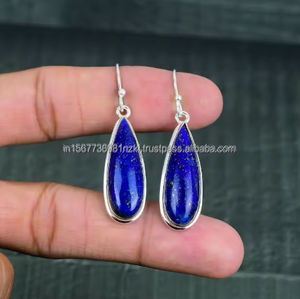 Boucles d'oreilles Lapis Lazuli Lapis Lazuli Gemstone 925 Boucles d'oreilles en argent massif Boucles d'oreilles faites à la main Dangle And Drop Boucles d'oreilles Cadeau pour femme - Product Image 4