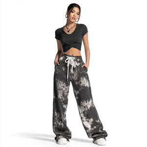 Pantalon de survêtement ample pour femme, coupe large, délavé à l'acide, tricoté, style baggy, pour pyjama, vente en gros, fabrication de vêtements, effet délavé à la pierre - Product Image 3