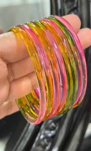 Designer Emerald Cut <b>Gold</b> Plated Trendy Multicolor Raindrop Glass Jelly Pearl <b>Bangles</b> Bridal & Festival Wear at Wholesale Price - Product Image 3