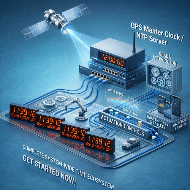 NTP Server Network Time Synchronization System for Industrial & Facility  | 14-Digit LED Master Clock System OEM Available
