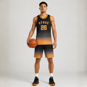 Ensemble de maillot et short de basket-ball noir et orange, uniforme d'équipe personnalisé - Product Image 1