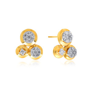 Pendientes de Diamantes Cultivados en Laboratorio con Triple Círculo en Oro Amarillo de 18K, Joyería Fina Moderna y Minimalista para Mujer, Uso Diario - Product Image 2