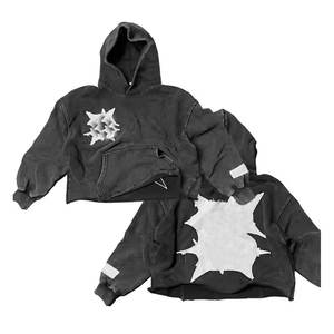 Vêtements pour hommes, grandes tailles, sweats à capuche en coton mélangé brodés, sweats à capuche en coton mélangé brodés effet vieilli, best-sellers - Product Image 1