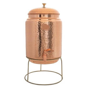 Copper Water <b>Dispenser</b> With Lid And Tap Vintage Design For Kitchen Use Round Metal Water Pot Copper Water <b>Dispenser</b> - Product Image 2