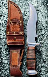 Cuchillo de caza con hoja de acero inoxidable de punta caída, mango de madera, funda de cuero, herramienta de supervivencia para exteriores, Short Sign Industry - Product Image 3
