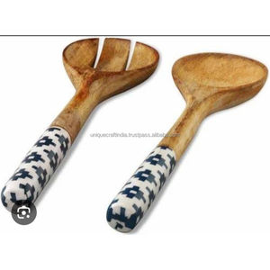 Juego de cucharas de arte MughalCraft Meena | Cucharas de mesa de madera pintadas a mano con esmalte Azul Real-dorado inspirado en patrones Heritage - Product Image 2