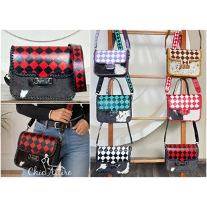 Bolso Bandolera de Cuero Vacuno Hecho a Mano con Diseño a Cuadros, Último Modelo 2026, Precio de Fábrica, Ideal para Mujer - Product Image 1