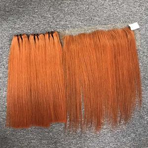 Vente en gros Original 100% cheveux humains vietnamiens perruque droite naturelle en perruque frontale de couleur orange avec extensions de machine - Product Image 3