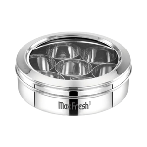 Maxfresh-Récipient Masala Dabba en acier inoxydable avec couvercle transparent pour herbes et épices avec 7 watis et 1 cuillère - Product Image 1