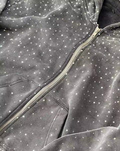 Sweat à capuche Up Felt personnalisé vintage noir délavé à l'acide avec strass pour homme, coupe oversize, style streetwear usé - Product Image 5