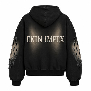 เสื้อแจ็คเก็ตบอมเบอร์มีฮู้ดลายกราฟิกแบบวินเทจสำหรับผู้ชาย พิมพ์โลโก้ได้ตามต้องการ ซิปแบบพิเศษ ผ้าฝ้ายพรีเมียม รับผลิตแบบ OEM เสื้อฮู้ดผู้ชาย - Product Image 2