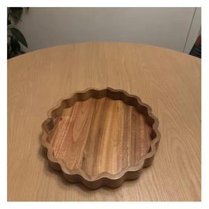 Solid Acacia Wood Round Serving <b>Tray</b> Decorative Wooden Ottoman <b>Tray</b> Rustic Coffee Table Display <b>Tray</b> Premium Home <b>Storage</b> <b>Tray</b> - Product Image 2