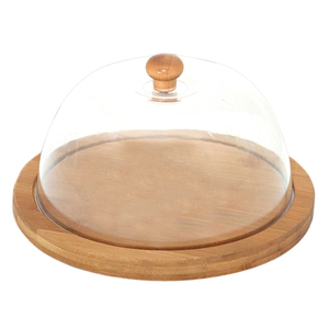 Premium Footed Round Wood <b>Server</b> <b>Cake</b> Holder With Lead Free Glass Cloche Natural Dessert Display Stand For Bakery Home And Event - Product Image 3