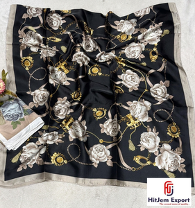 Nuevos Estilos de Moda, Pañuelos de Seda de Verano, Chales de Alta Calidad, Diseño Geométrico Naranja con Letras, Transpirables, para Mujer - Product Image 3