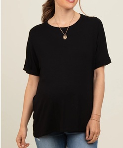 Casual Slim Skinny Fit Black Color Crew Neck Maternity T-Shirt With Customized Logo Ladies Pregnancy Shirts Breathable Wholesale - Product Image 3