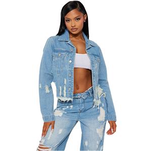 แจ็คเก็ตยีนส์ผู้หญิงสไตล์เรโทร แอซิดวอช ทรงโอเวอร์ไซส์ สตรีทแวร์ เสื้อคลุมยีนส์ - Product Image 4