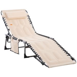 Chaise longue pliante d'extérieur avec dossier réglable en 5 positions, chaise inclinable en PE pour patio, avec poche pour coussin, pour utilisation en piscine ou à l'hôtel - Product Image 1
