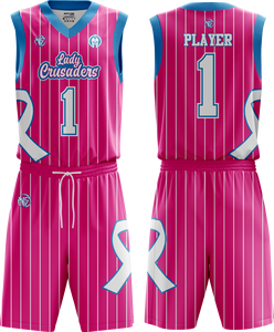 Maillot de basket-ball pour femmes sans manches, col en V, sublimé, rayé rose, coupe athlétique, respirant, en maille, uniforme - Product Image 1