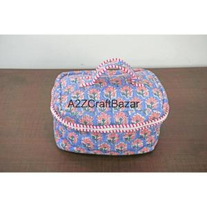 Sac de voyage et de maquillage multifonctionnel en coton rayé fait main, avec fermeture éclair, poignée souple, écologique et tendance, pour la vente en gros - Product Image 5
