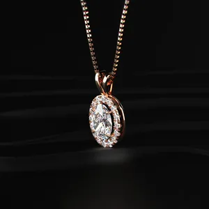 Oval Cut Diamond Halo Pendant <b>Necklace</b> Lab Grown CVD Diamond Pendent <b>D</b>-E Color with VVS-VS Clarity IGI Certified for Sale Export - Product Image 4