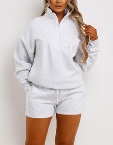 Custom OEM Logo Quick Dry Tracksuit Half Zip Women's Two Piece <b>Set</b> Oversized Sweatshirt & <b>Sexy</b> Hot Shorts Pant Cotton/Poly Blend - Product Image 2