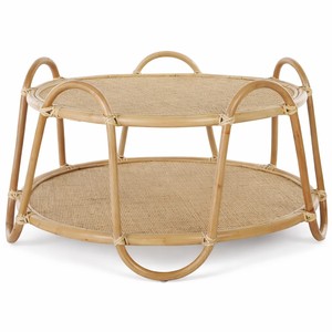 Mesa de centro redonda de madera, mesitas de noche de ratán hechas a mano, muebles para el lado del sofá, mesitas auxiliares con almacenamiento. - Product Image 4