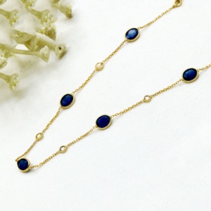 Wholesale Natural Blue Sapphire & Diamond Bracelet | 18K <b>Solid</b> Yellow <b>Gold</b> Handmade Fine Jewelry for Women-Anniversary Gift - Product Image 3