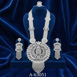 Parure de bijoux ethniques de créateur en zircon, boucles d'oreilles pendantes longues, plaqué argent, collection fiançailles, anniversaire, mariage A-63049 - Product Image 2