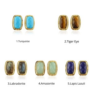 18k Gold Plated Rectangle Gemstone <b>Stud</b> <b>Earring's</b> Elegant Statement Women's Fashion Wholesale Luxury Trendy Accessories Jewelry - Product Image 1