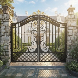 Portails doubles en fer forgé de style classique, portes d'entrée antivol forgées à la main pour allée principale, cour, école, villa, maison - Product Image 3