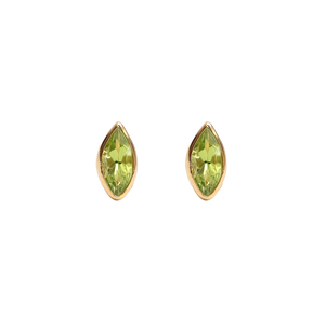 Natural Green Peridot Marquise Stud <b>Earrings</b> in Solid 14K Yellow Gold Bezel Set Gemstone <b>Posts</b> – Luxury August Birthstone - Product Image 1