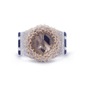 Montre élégante et tendance en moissanite avec boîtier en argent 925, bracelet en caoutchouc noir demi-trône - Product Image 1