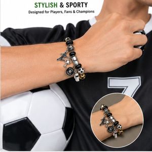Bracelets de football avec breloques en acier inoxydable, bracelet en cuir tressé pour les fans de football, accessoires sportifs - Product Image 6