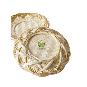 Sustainable <b>Round</b> Bamboo Tray Handmade Lotus <b>Wicker</b> <b>Basket</b> for Kitchen Decor Food Serving and Gift Packaging - Product Image 2