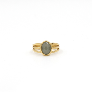 Grey Chalcedony <b>Ring</b> Oval Checker Cut – Handmade Gold Plated Gemstone <b>Ring</b>, Minimalist Grey Stone Statement <b>Ring</b>, Boho Jewelry - Product Image 3