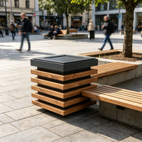 Poubelle d'extérieur décorative carrée en bois et métal à étages pour villa, cour et espace communautaire