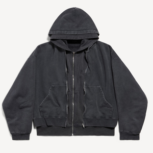 Sweat à capuche élégant à double couche avec capuche intérieure contrastante, style streetwear oversize, tissu épais, fermeture éclair personnalisée, pour homme, hiver - Product Image 1